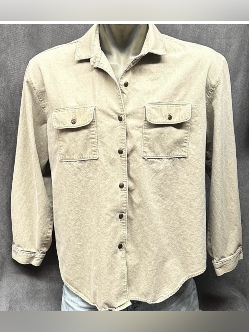 Vintage 80s khaki cotton button front shirt size 2X